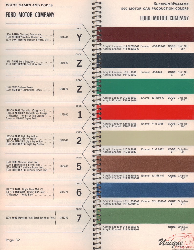 1970 Ford Paint Charts Williams 4